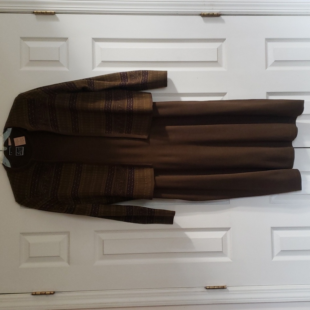 Brown Soft Knit Maxi Dress with Actez Print Jacket - Size 1X